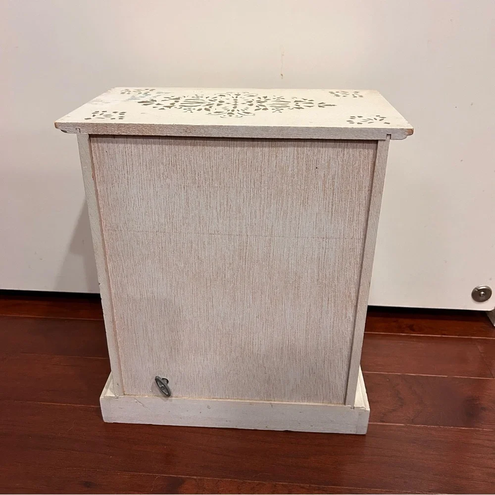 Vintage Jewelry Box French Provincial White Cabinet Music Box hand painted